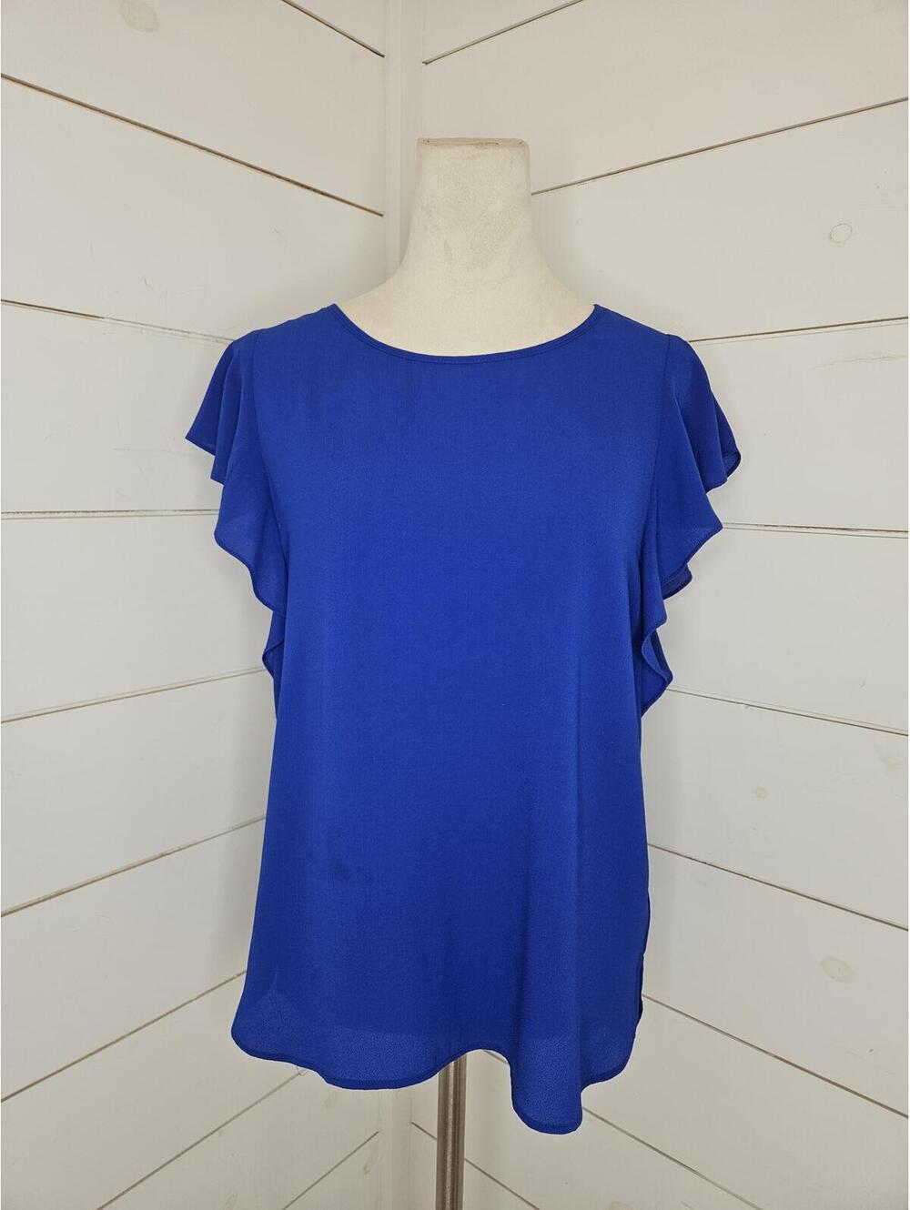 Daniel Rainn small royal blue blouse with short flutter sleeves